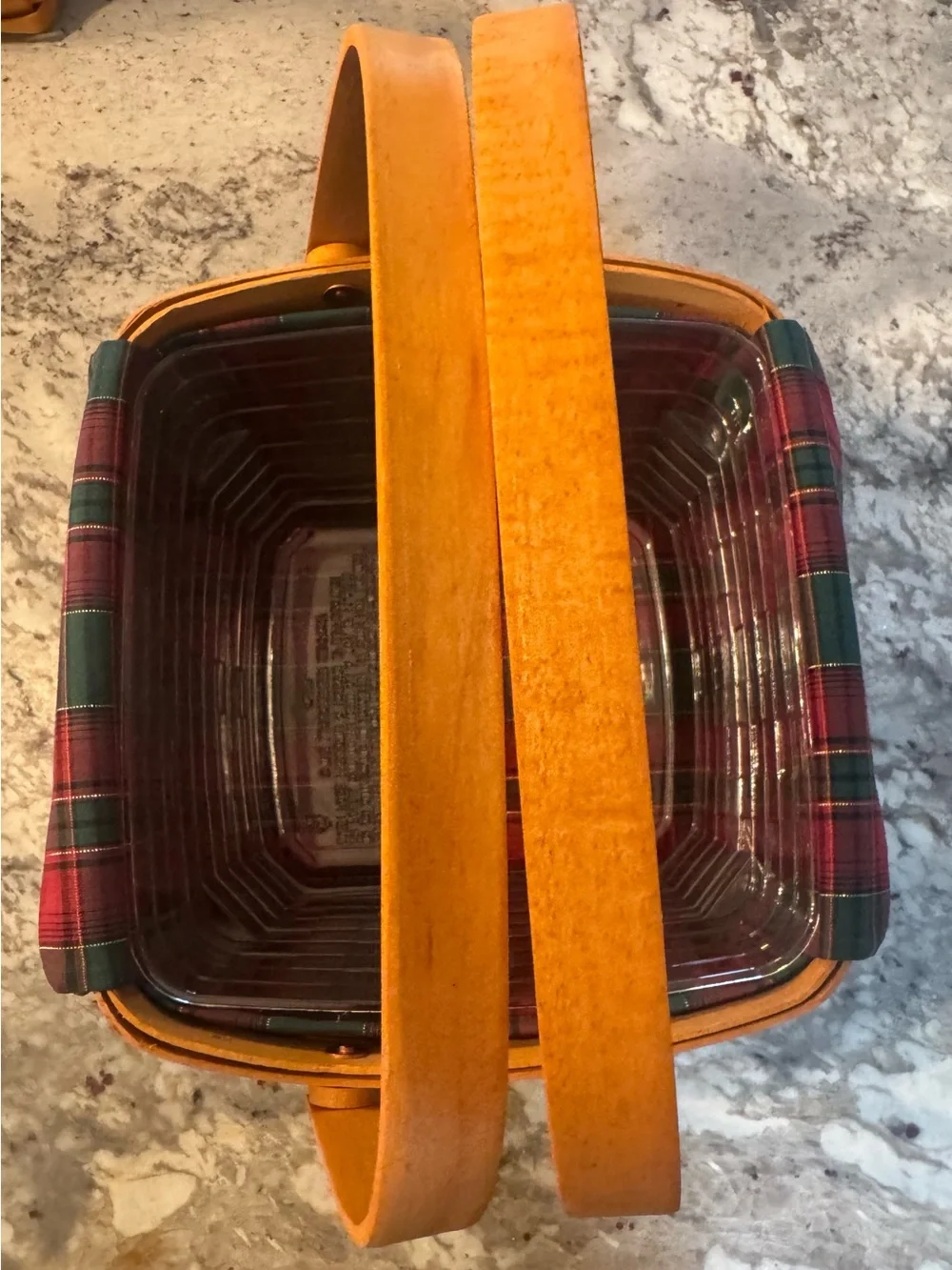 Longaberger Natural Brown Basket with Green Accent and Plaid Liner